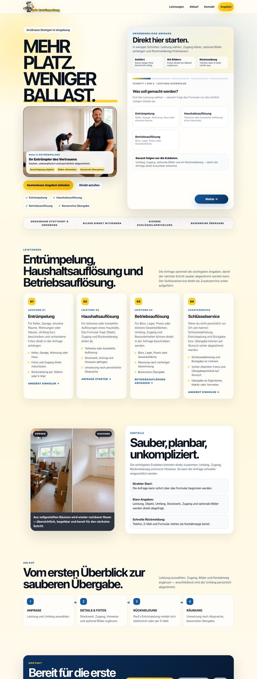 Website von Paul's Entrümpelung in voller Länge